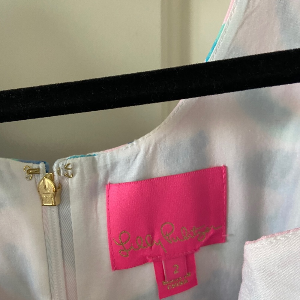 Lilly Pulitzer Dress Size 2 Light Pink With Blue Roses Side Ties - Picture 5 of 5